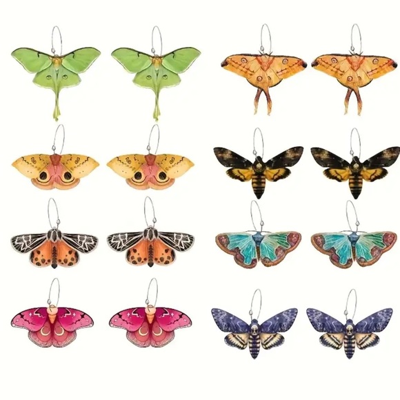 Blue Moth Dangle Earrings - Picture 3 of 4